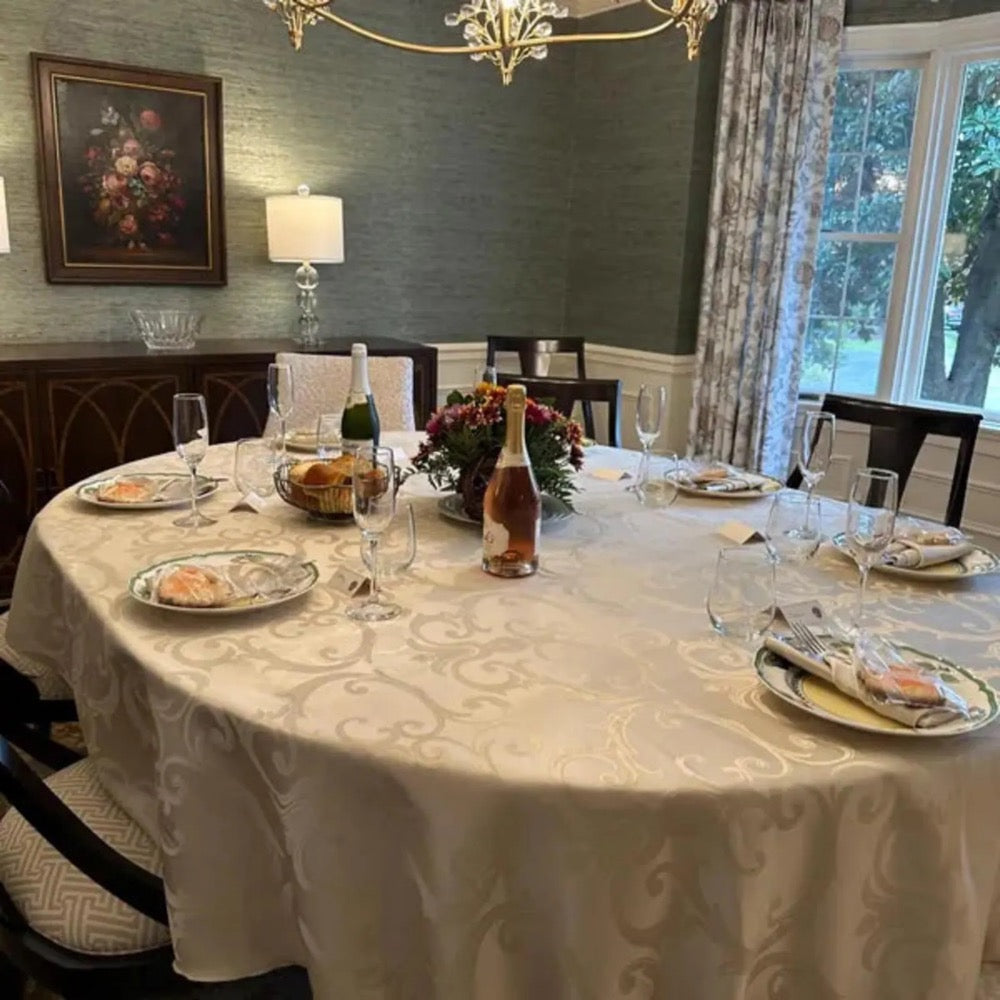 Frederic Damask Oval Tablecloth, All Sizes